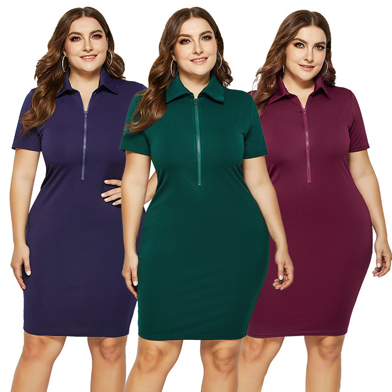 Wholesale Boutique Clothing Plus Size Dress Slim Zipper Summer Short Sleeve Vendors