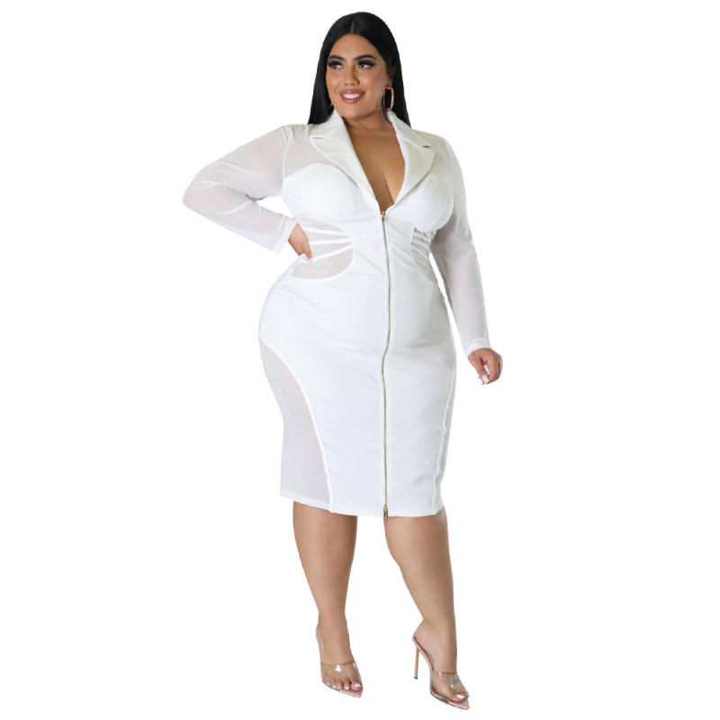Wholesale Winter Plus Size Bodycon Dress Front Zip Long Sleeve China Manufacturers