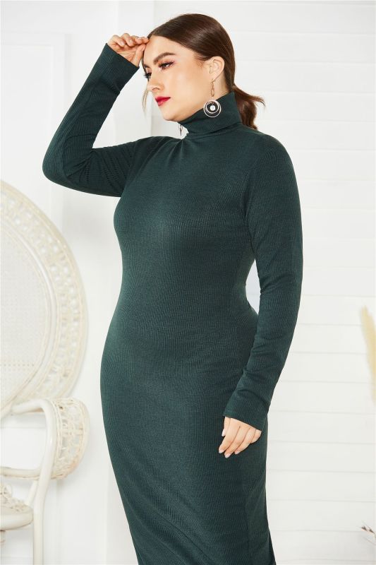Wholesale Vendors Clothing Plus Size Sweater Knitted Dress Fall Winter Long Sleeve Stretch