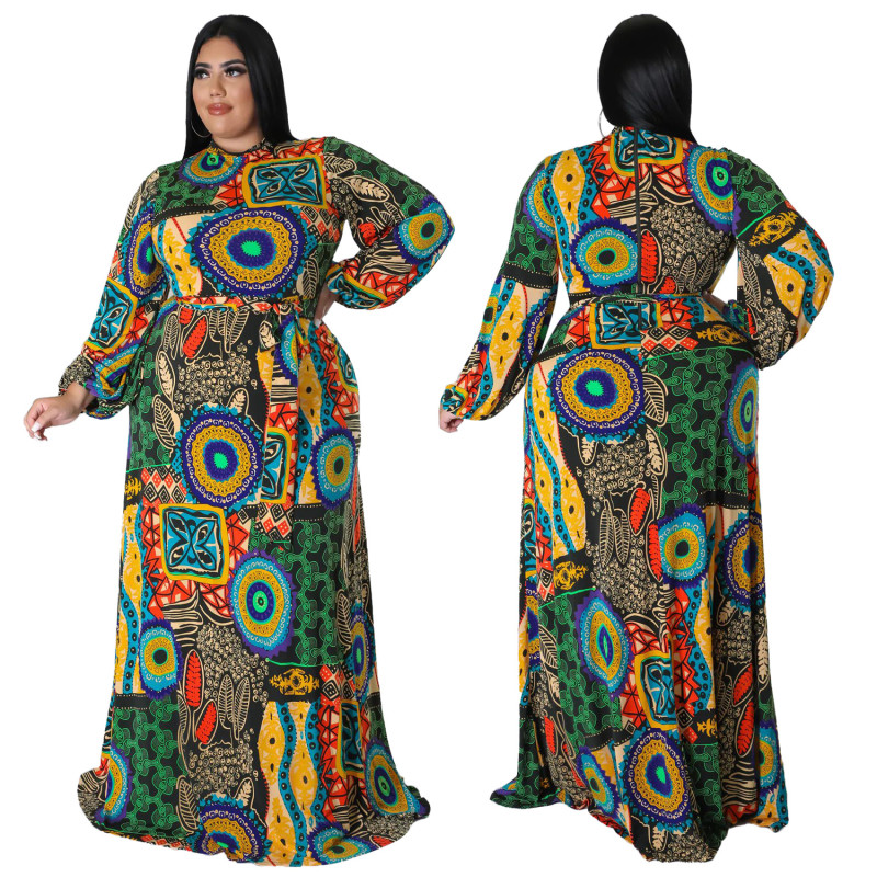 Best Manufacturer Fall Winter Maxi Dress Plus Size for Big Women Print Private Label