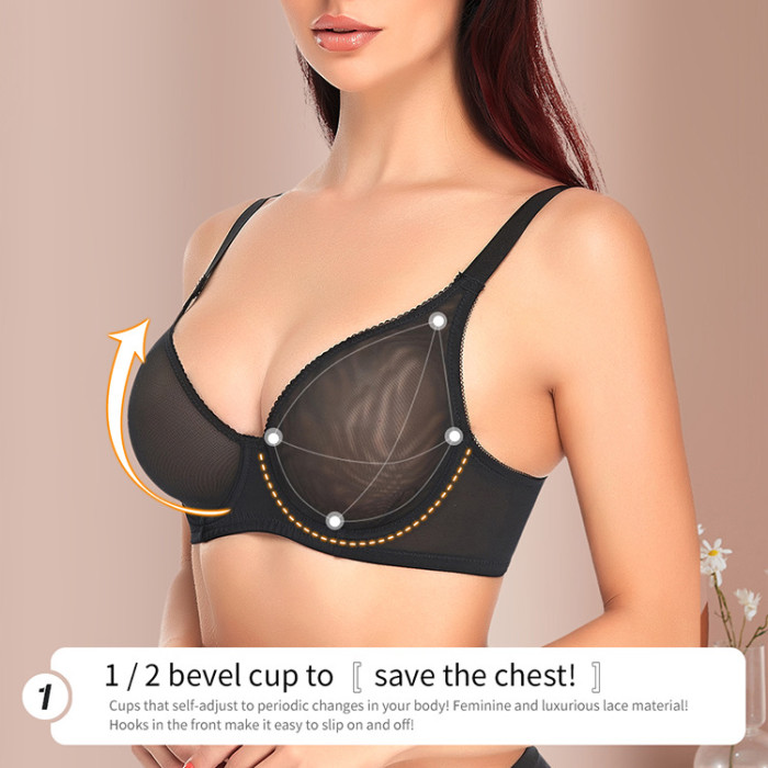 Fat Women Black Bras Large Breast Thin Cups Push Up Custom Underwear for Ladies