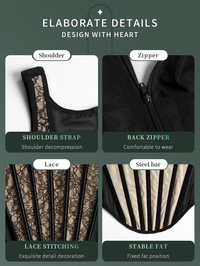 Women's Vest Corset Waistcoat Tank Top Bustier Fishbone Lace Outwear Zip Supplier