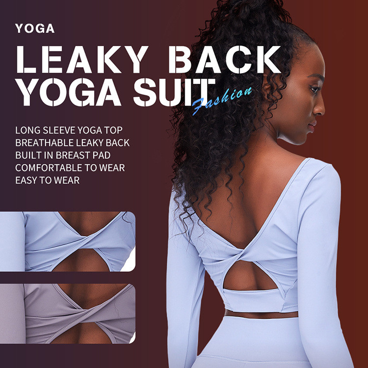 Yoga T Shirt Elasticity Chest Pad Long Sleeve Backless Gym Top Sportswear Manufacturers