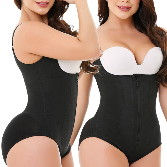 Wholesale Women's Shaping Bodysuit Underwear Plus Size Waist Trainer Zipper Adjust Straps