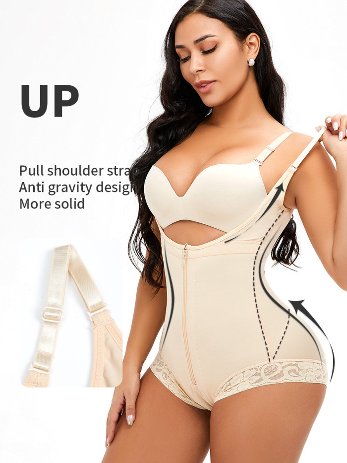 Wholesale Lace Shapewear Bodysuit Waist Trainer Open Bust Large Size Front Zipper