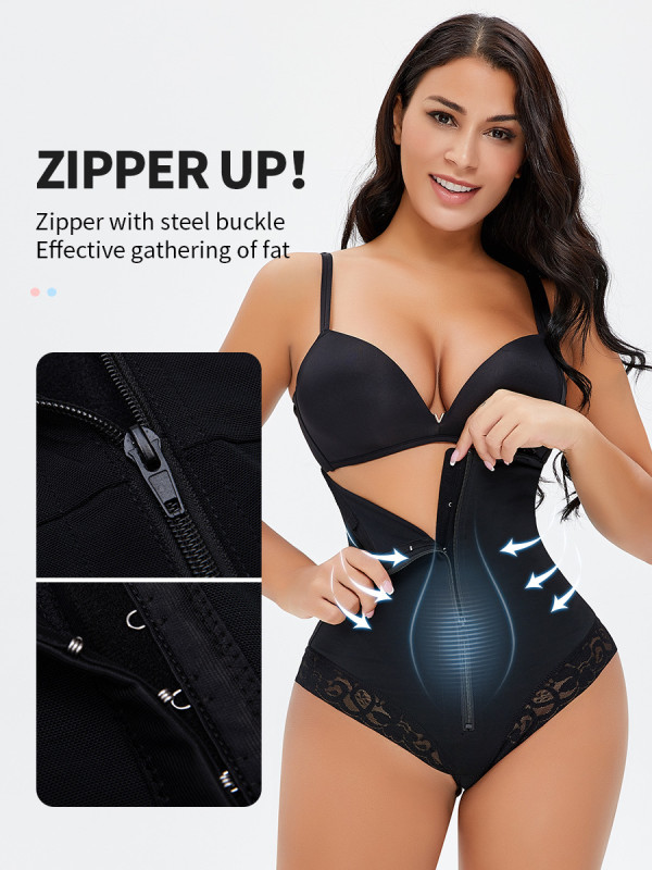 Wholesale Girdles Body Shaper Butt Lifter Plus Size Hook and Zip Bodysuits Lace Black