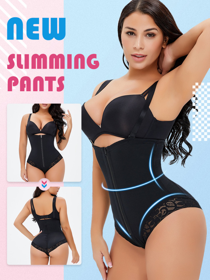Wholesale Girdles Body Shaper Butt Lifter Plus Size Hook and Zip Bodysuits Lace Black