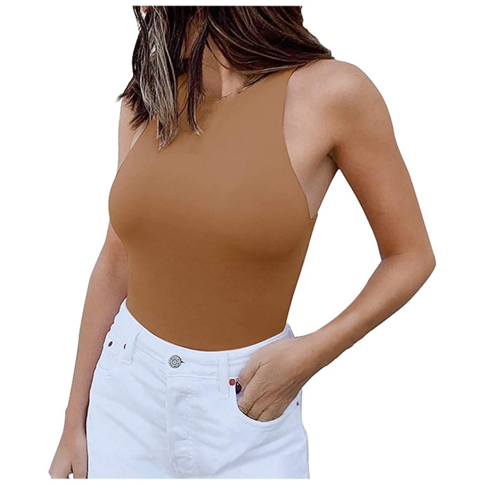 Wholesale Skims Bodysuit Sleeveless Double-Lined Basic Racer Back Halter Thong Tops