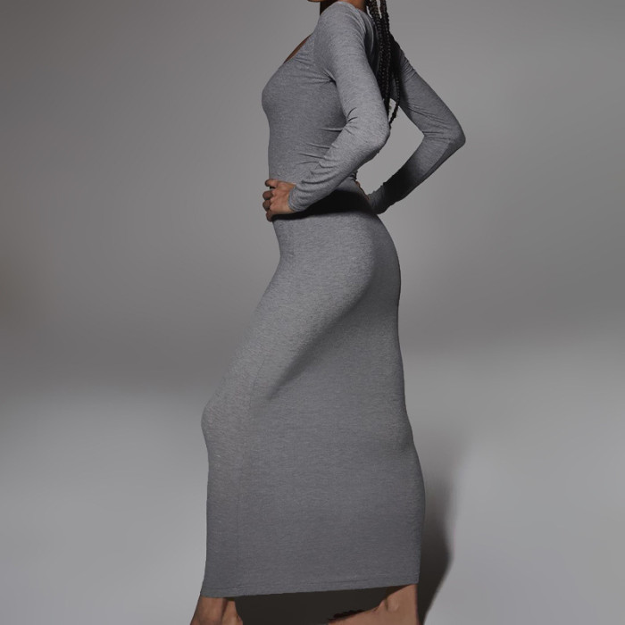 Wholesale Super Soft Skims Long Sleeve Lounge Dress Ladies Bodycon Maxi Dress