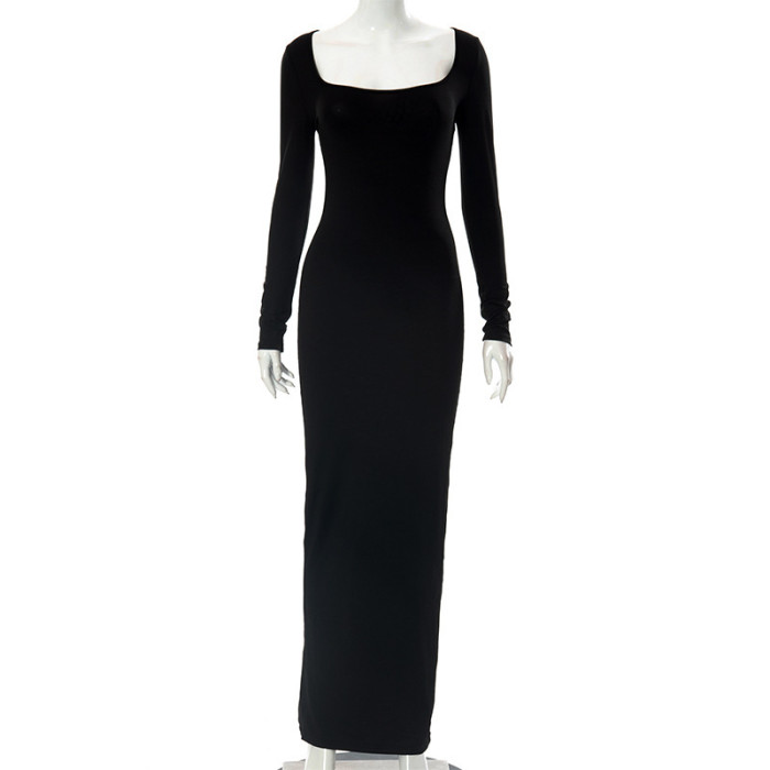 Wholesale Super Soft Skims Long Sleeve Lounge Dress Ladies Bodycon Maxi Dress