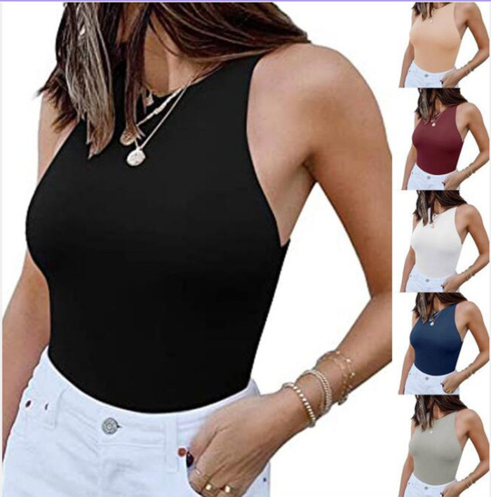 Wholesale Skims Bodysuit Sleeveless Double-Lined Basic Racer Back Halter Thong Tops