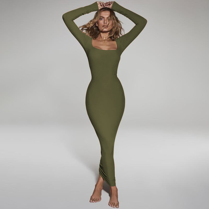 Wholesale Super Soft Skims Long Sleeve Lounge Dress Ladies Bodycon Maxi Dress