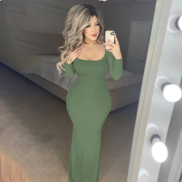 Wholesale Skims Maxi Dress Lounge Wear Long Sleeve Solid Color Slip Dress Stretchy