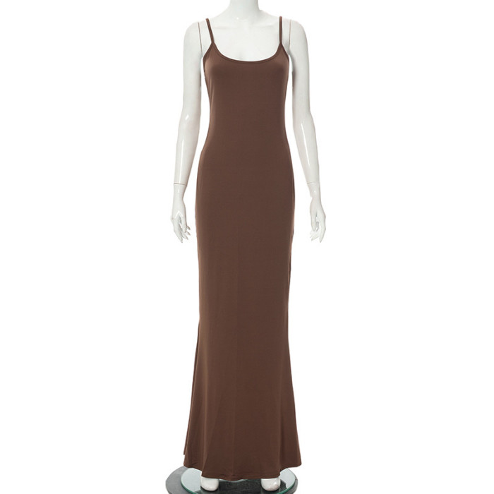 Wholesale Skims Maxi Dress Loungewear Straight Neck Spaghetti Straps Drapey Slip Dress