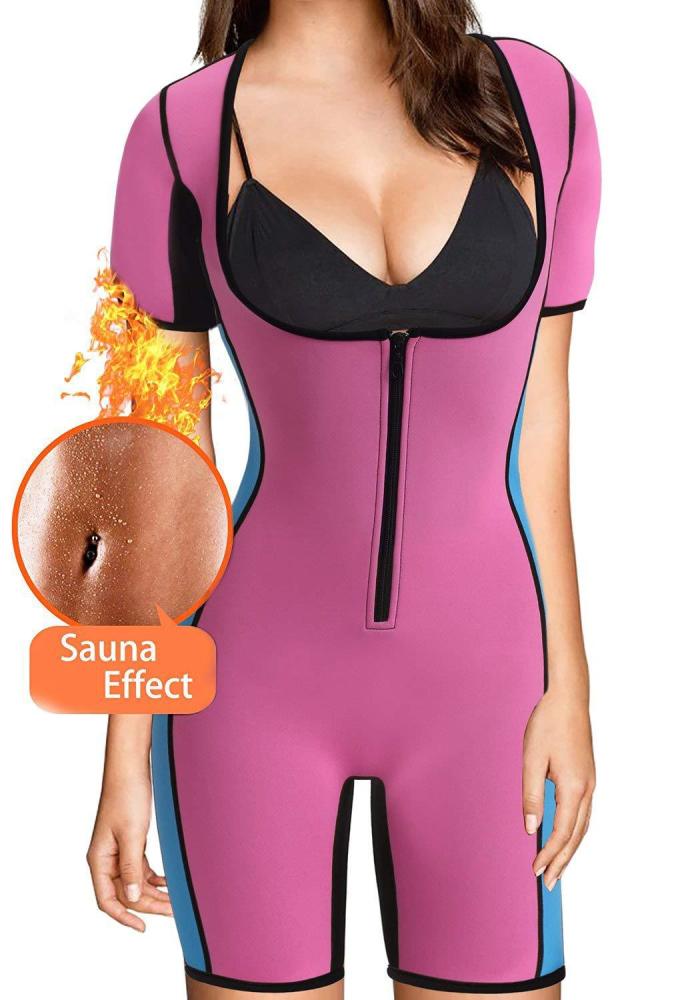 Wholesale Women Neoprene Shapewear Sweat Short Sleeve Open Bust Front Zipper
