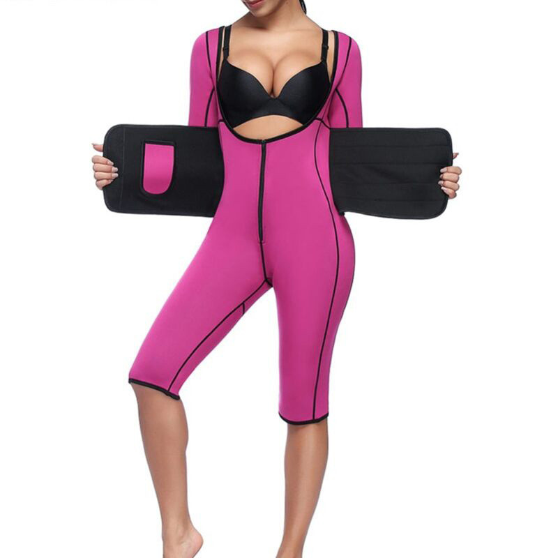 Wholesale Neoprene Bodysuit Waist Trainer with Zipper and Velcro Short Sleeve Slim Thigh