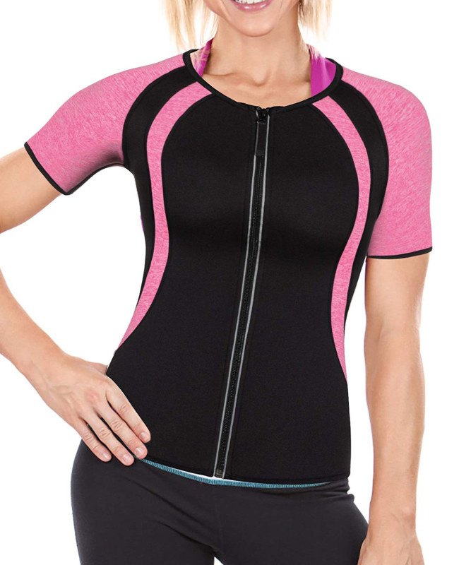 Wholesale Women Neoprene Shirt Wetsuit Short Sleeve Front Zipper Sweat Tops Workout