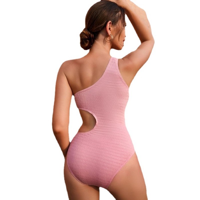 2023 Wholesale Women Hollow Out Monokini 1 Piece Bathing Suit One Shoulder Solid Color