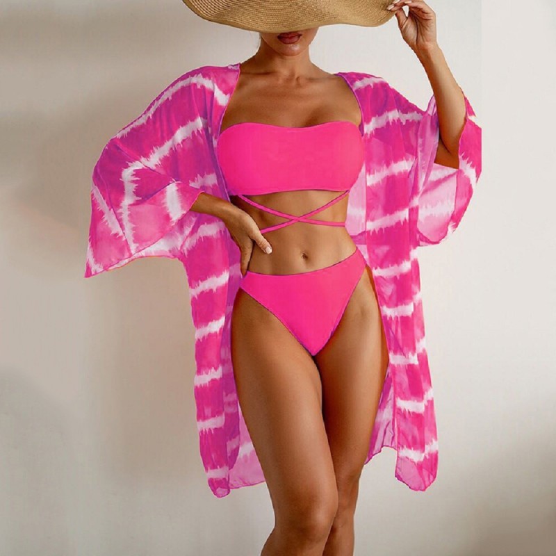 2023 Best Price Three Piece Swimsuit Strapless Bikini Tops Long Cover Ups Swimwear