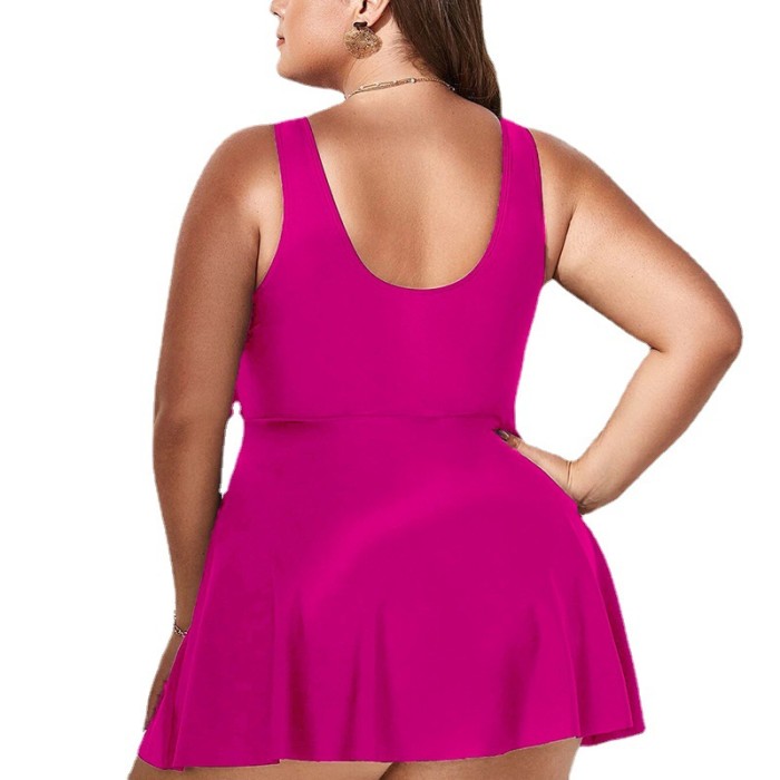2023 Wholesale Two Piece Plus Size Swimwear Solid Color Ruffled Tankini Set Belly Hide