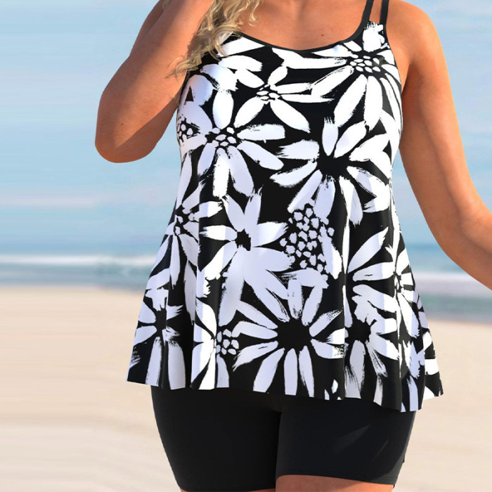 2023 New Arrival Printed Tankini Set Plus Size Two Piece Hide Tummy with Swim Shorts