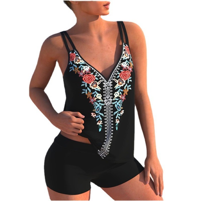 2023 New Tankini Set 2 Piece Floral Print Adjustable Straps Swimsuit with Boxer Shorts