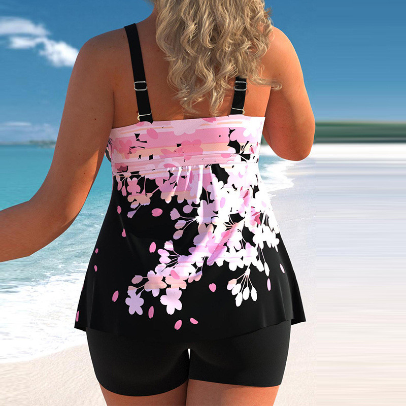 2023 Floral Pattern Tankini Set 2 Piece Swimwear Tummy Hide Beach Shorts Women