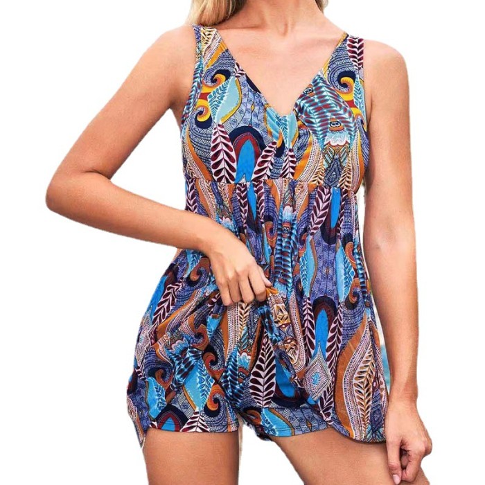 2023 Wholesale in Bulk Printed Tankini Set Classic Tummy Hide with Swim Shorts Suit