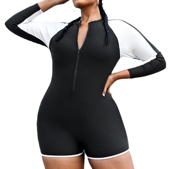 2023 Wholesale Plus Size One Piece Diving Suit Long Sleeve Front Zipper Skinny Swimsuit
