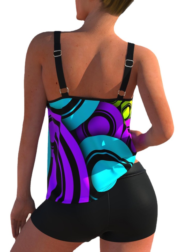 2023 Wholesale Geometric Print Tankini Set Two Piece Beach Boxer Shorts for Women