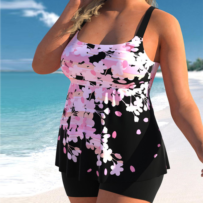 2023 Floral Pattern Tankini Set 2 Piece Swimwear Tummy Hide Beach Shorts Women