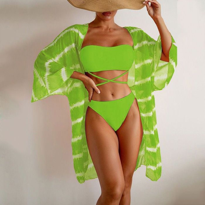 2023 Best Price Three Piece Swimsuit Strapless Bikini Tops Long Cover Ups Swimwear