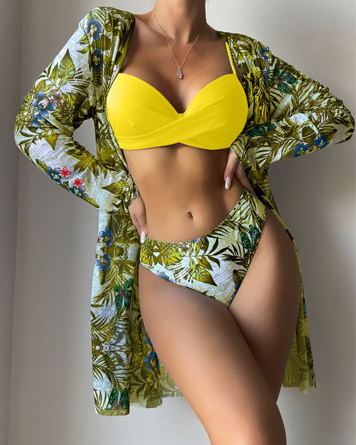 2023 Wholesale Three Piece Swimwear Digital Print Sun Protection Blouse Beach Cover Up