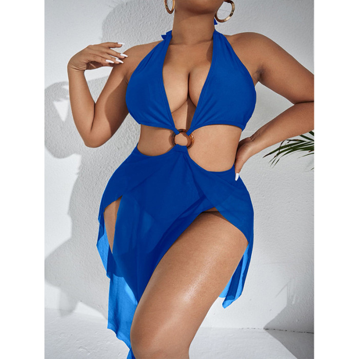 2023 Wholesale Leopard Print Bikini Set Halter Neck Push Up with Cover Up Skirt Plus Size