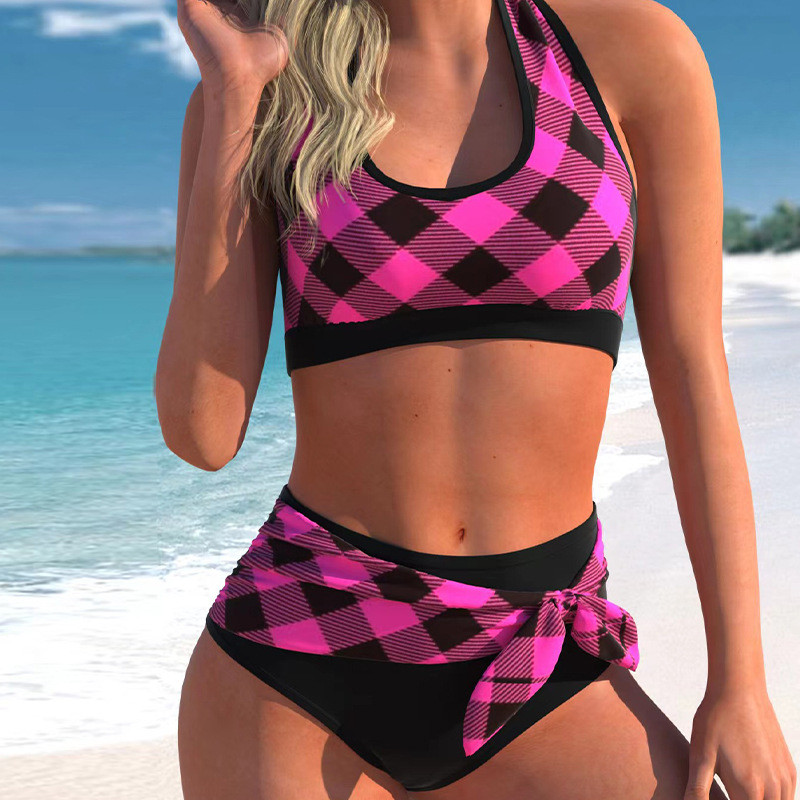 2023 Wholesale Halter Neck Bikini Sets Push Up Tops Print with Knot Swim Bottom