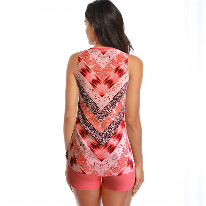 2023 Wholesale Bulk Swimsuit Plus Size Geometric Flame Print with Boxer Tankini Set