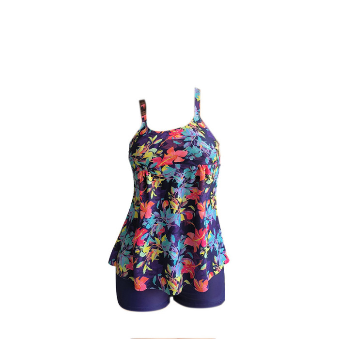 2023 Wholesale Floral Print Tankini Set Large Size Two Piece Swim Shorts for Women