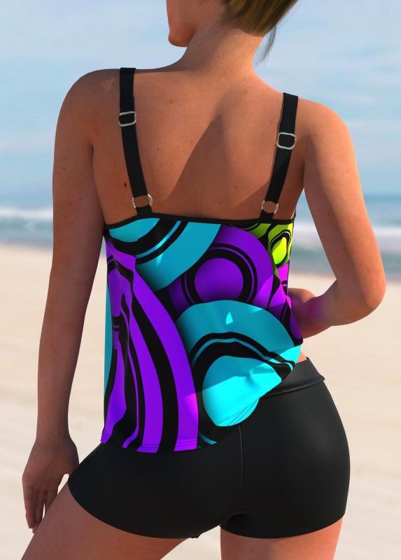 2023 Wholesale Geometric Print Tankini Set Two Piece Beach Boxer Shorts for Women