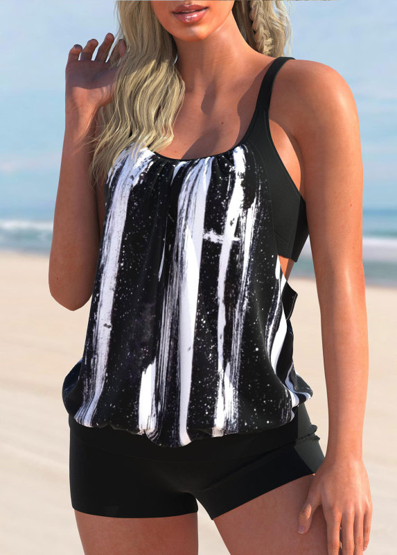 2023 Plus Size Two Piece Swimsuit Tankini Set Leopard Print with Beach Shorts Women