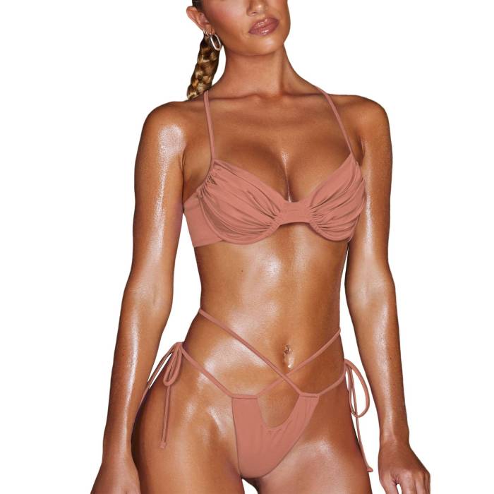 Wholesale Thong Micro Bikini Set Brazilian Push Up Swimwear Tops Lace-Up Bottom Vendor