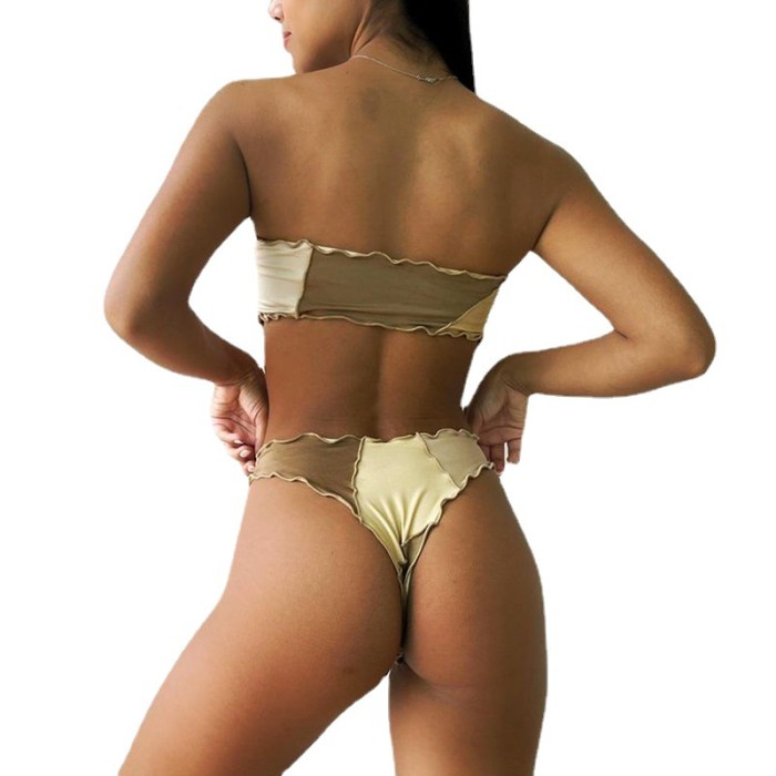 Wholesale Bandeau Swimsuit Two Piece Strapless Bikini Set High Cut Leg Manufacturer