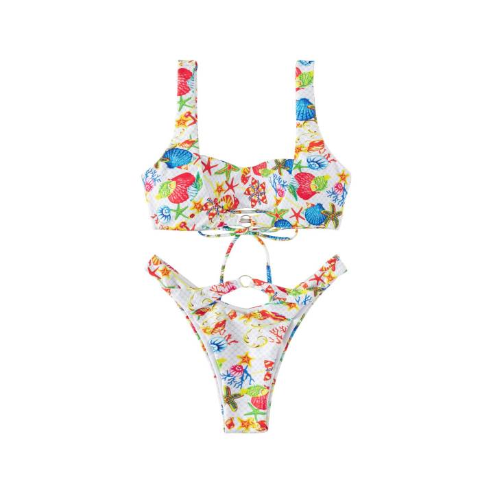 New Print Swimsuit Lace-Up Bikini Top Micro Thong Swimwear Bottom Wholesale Supplier