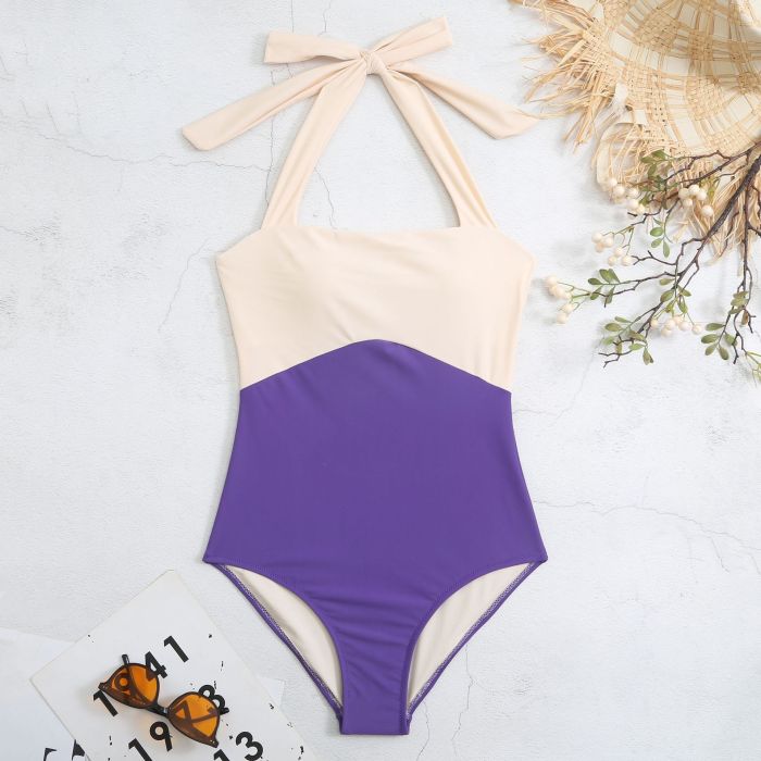 Wholesale New INS Style One Piece Swimwear Color Patchwork Halter Bathing Suit 2023