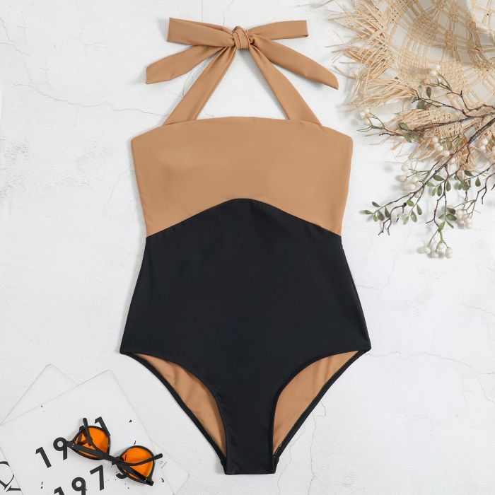 Wholesale New INS Style One Piece Swimwear Color Patchwork Halter Bathing Suit 2023
