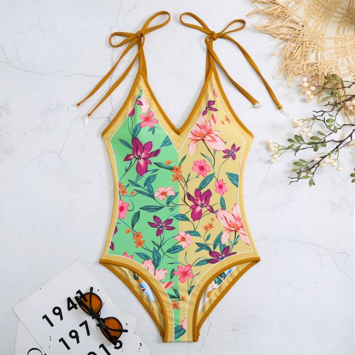 Wholesale Reversible One Piece Swimsuit Double Sided Floral Print for Women Manufacturer