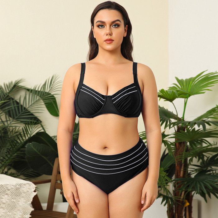 Wholesale Plus Size High Waist Bikini Set Solid Color Underwire Push Up for Women Vendors