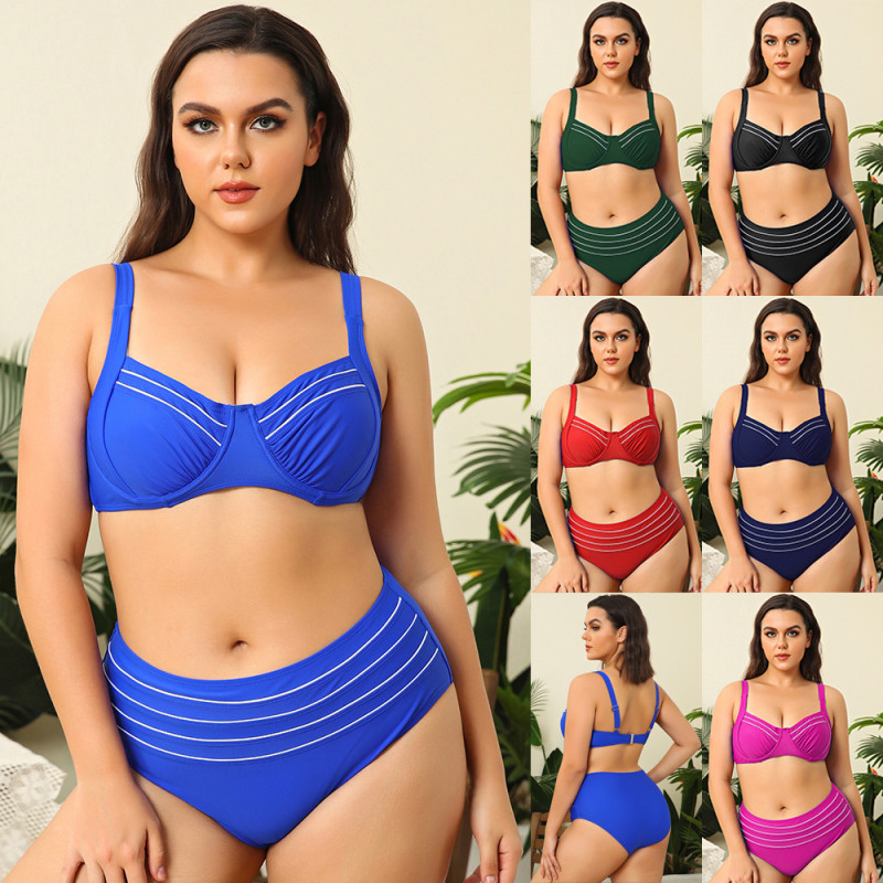 Wholesale Plus Size High Waist Bikini Set Solid Color Underwire Push Up for Women Vendors