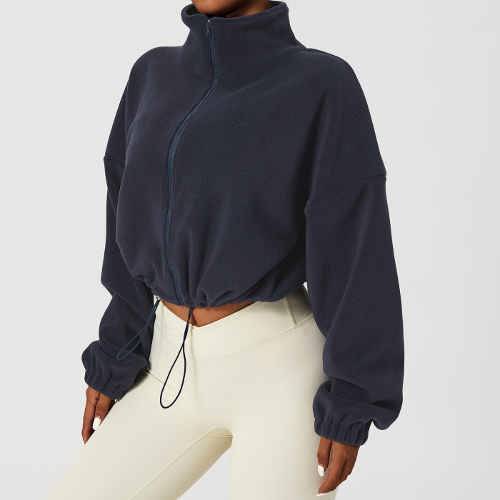 Wholesale Casual Warm Velvet Sports Jacket Stand-Up Collar Front Zipper Fall Winter Coat