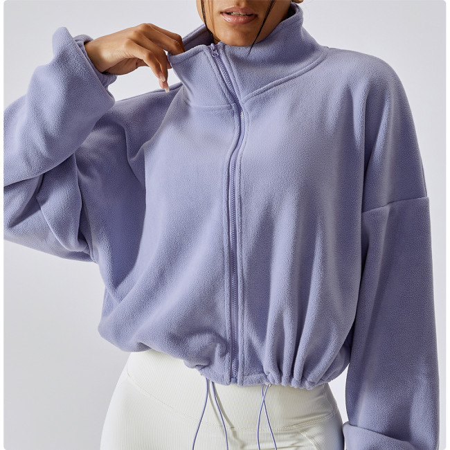 Wholesale Casual Warm Velvet Sports Jacket Stand-Up Collar Front Zipper Fall Winter Coat