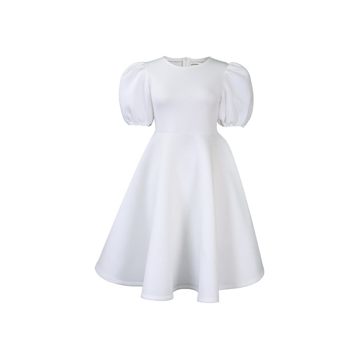 Wholesale Elegant Women Plus Size Dress Puff Sleeves A-Line Dress High Waist Large Swing